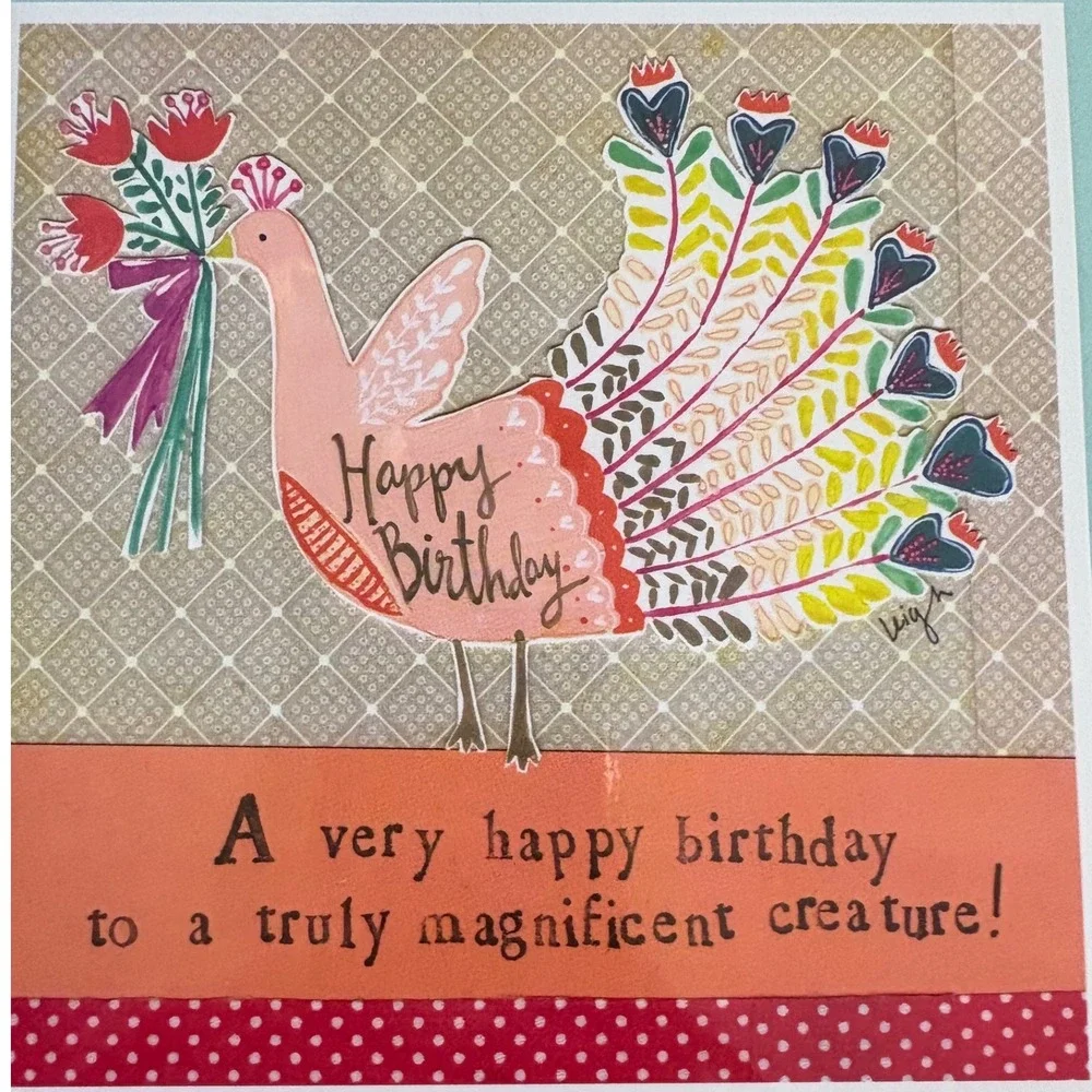 2 Curly Girl Design Happy Birthday Cards New Cute Animal Elephant Peacock Blank‎